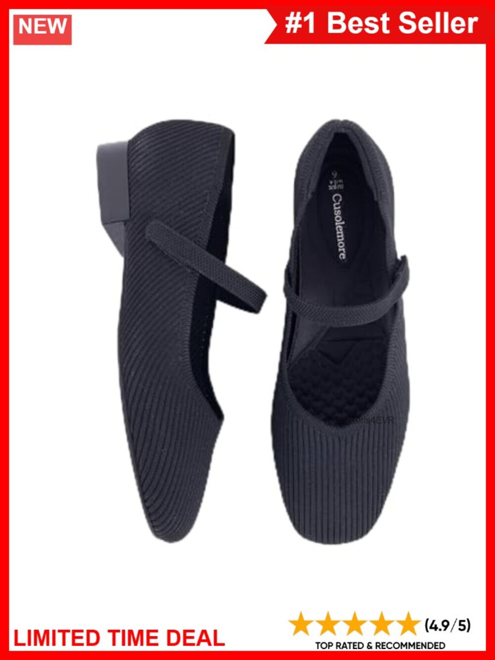 Mary Jane Flats Square Toe Knit Arch Support Comfort Dress Shoes